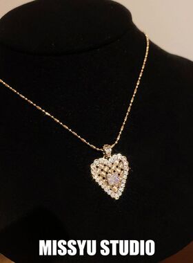 爱心锆石高级感女桃心法式链小