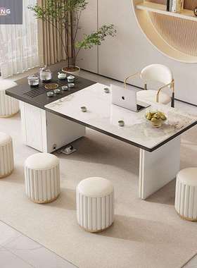 轻奢岩板茶台办公室接待功夫小户型现代简约阳台功夫泡茶桌椅组合