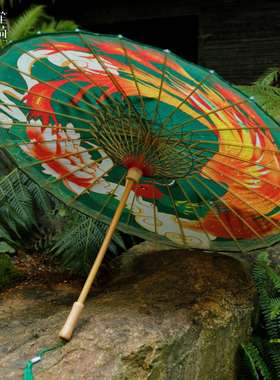 油纸伞防雨绿色纯手工复古传统新中式非遗伞女实用防晒汉服古风伞