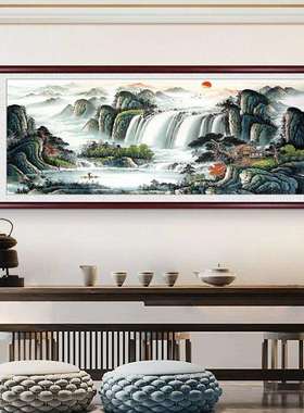 源远流长山水画聚宝盆风水靠山画客厅装饰画办公室国画西墙壁挂画