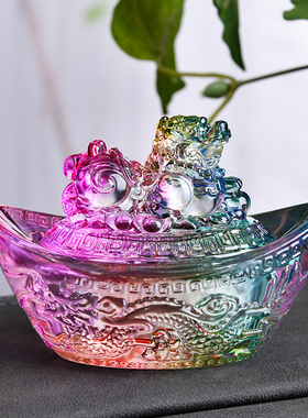 黄水晶貔貅摆件五彩元宝招财貔貅办公室家居客厅装饰开业乔迁礼品