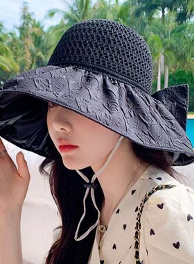 帽子女2025新款时尚潮流夏天遮阳渔夫帽防晒防紫外线大帽檐太阳帽