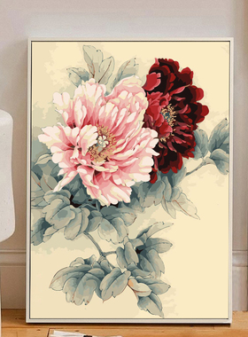 新牡丹数字油画填充涂色手工绘卉丙烯油彩饰画