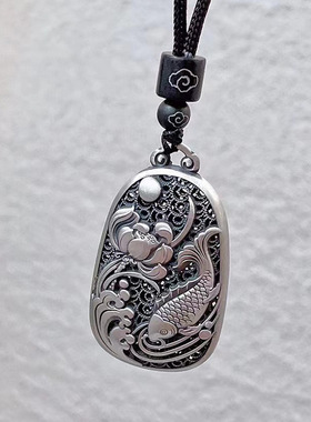 泰银莲花鲤鱼吊坠女款复古民族风