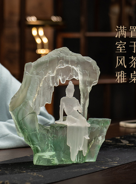 京铜琉璃水月自在观音观世音坐台佛像神像人物茶台工艺品禅意摆件