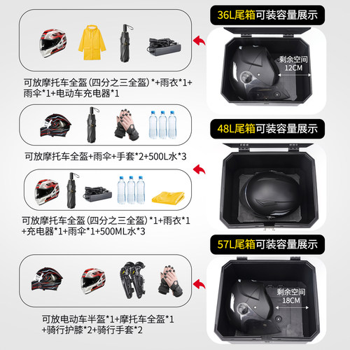 电动车后备箱大容量雅迪台铃九号小牛通用大容量防水摩托车尾箱 - 图2