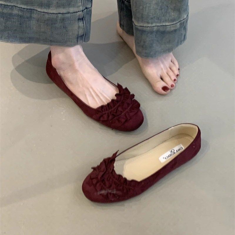 温柔仙女风芭蕾单鞋2025新x款法式甜美绒面可爱圆头浅口平底奶奶,淘宝优惠券,粉丝福利购,淘宝优惠卷