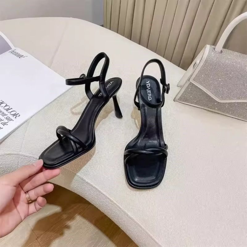 时尚百搭简约凉鞋v女夏2025新款交叉细带露趾高Q跟鞋细12尖头扣带,淘宝优惠券,粉丝福利购,淘宝优惠卷