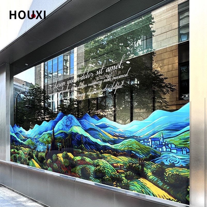 星空油画玻璃贴膜氛围装饰艺术培训橱窗贴纸双面彩色静电无胶贴画,淘宝优惠券,粉丝福利购,淘宝优惠卷