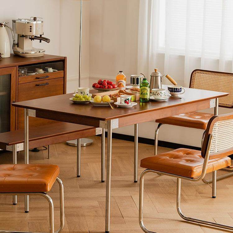 北欧实木餐桌家用不锈钢原木长方形饭桌小户型餐厅复古餐桌椅组合,淘宝优惠券,粉丝福利购,淘宝优惠卷