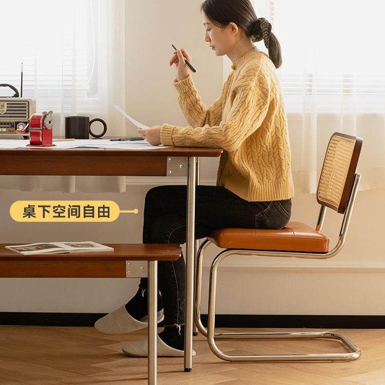 北欧实木餐桌家用不锈钢原木长方形饭桌小户型餐厅复古餐桌椅组合,淘宝优惠券,粉丝福利购,淘宝优惠卷