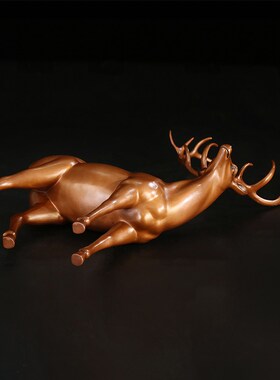匠泽铜魂 紫铜鹿摆件福禄有鹿玄关摆件新中式家居装饰工艺品