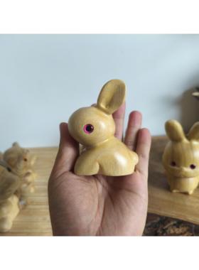 香樟木纯手工雕刻兔子十二生肖摆件木雕实木驴木匠大兔大利防蚊虫