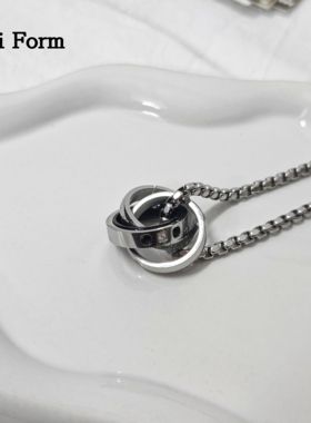 钛钢三环项链男女潮牌嘻哈指环