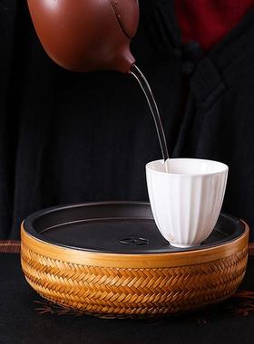 云妃圆柱陶瓷壶承中式家用干泡台小号养壶茶承蓄水盘精致高档茶垫