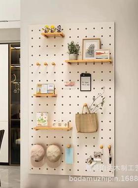 现货墙面洞洞板家用墙上展示架实木客厅整板收纳置物架墙壁收纳架