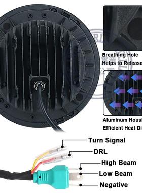 新款牧马人7寸大灯LED改装前大灯直销50w带天使眼光圈车灯