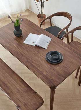 全实木家具简约饭桌现代家用黑胡桃木日式极简式餐厅整体榫卯饭桌