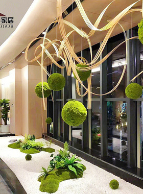 永生苔藓球逼真景观青苔绿植球布景空间白发藓球竹艺置造型