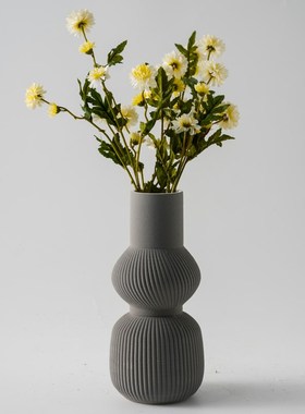 3D打印陶瓷立体浮雕高级灰色玫瑰花瓶摆件现代简约样X板间花器装