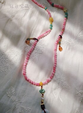 国风天然红纹石项链108颗圆珠民族风毛衣链女长款复古新中式项链