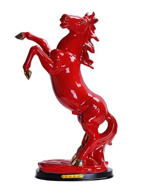 马到成功摆件红色陶瓷马办公室家居装饰创意瓷器招财马工艺品