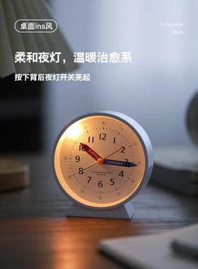 极简闹钟表中小学生宿p舍床头闹铃卧室静音可爱女生学习摆台式静