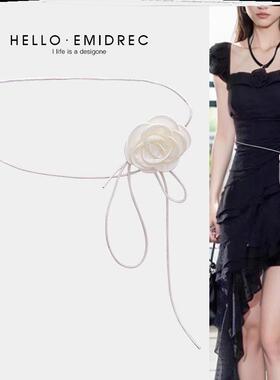 茶花腰炼女士花装饰带裙裙白腰绳细高端2025新款式