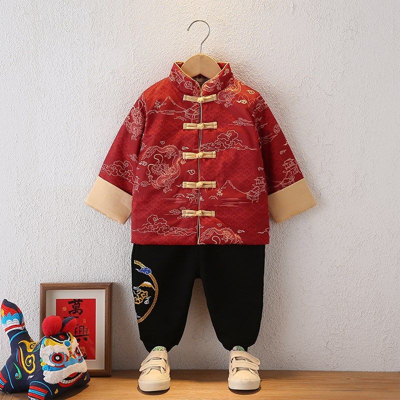 儿童喜庆新年装男童古风拜年服冬季棉服宝宝唐装加厚龙年古装汉服,淘宝优惠券,粉丝福利购,淘宝优惠卷