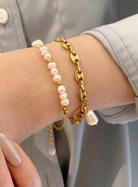 加长手链女胖MM天然淡水珍珠轻奢小众精致粗手腕大码猪鼻子手饰潮