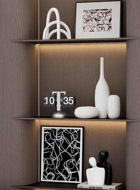 现代侘寂风客厅民宿摆件高级感电视柜酒柜小众壁龛开放格软装饰品