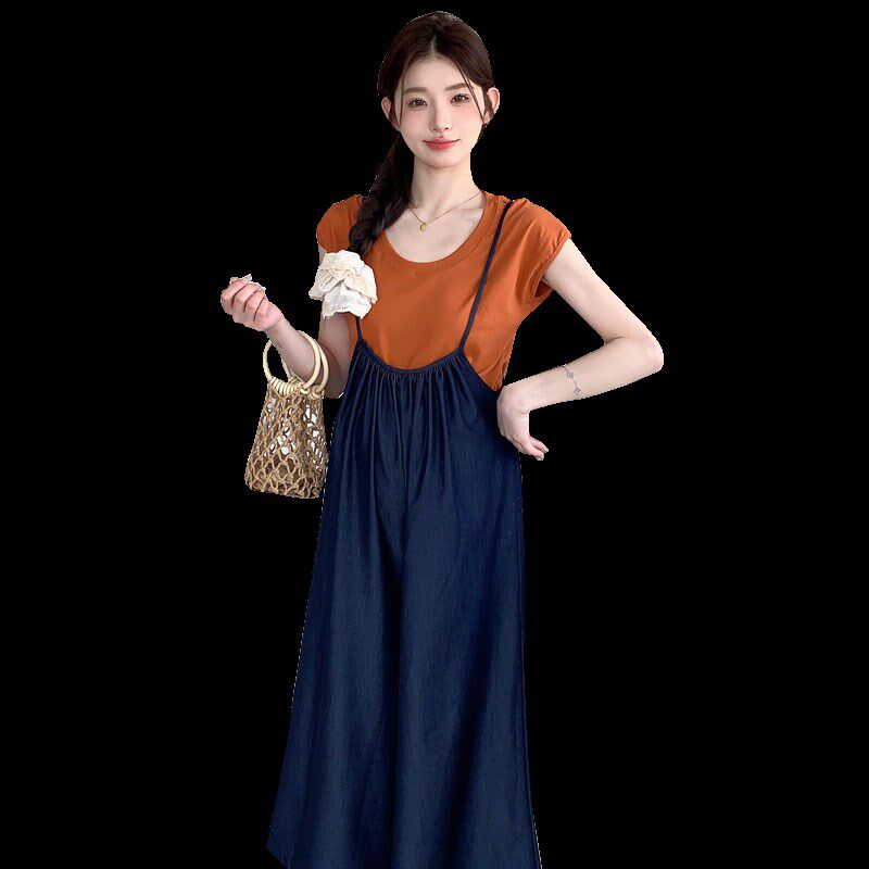 孕妇装2024新款时尚夏装休闲套装短袖上衣背带裤时髦夏季两件套潮,淘宝优惠券,粉丝福利购,淘宝优惠卷