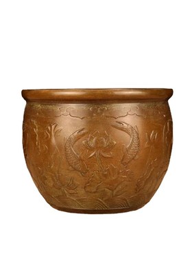 铜米缸《福缸财缸系列》百福铜缸连年有余缸客厅玄关桌面摆件