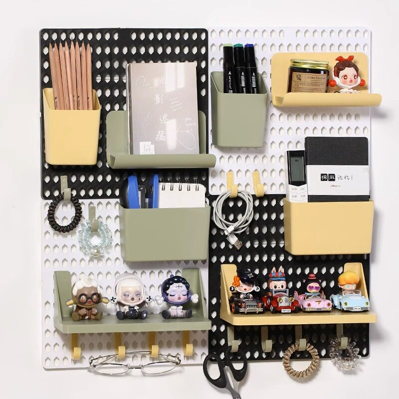 Perforated board no punching wall hanging fixed storage rack w desktop dormitory kitchen bathroom wall partition wall hanging storage