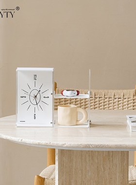 TEBO入户玄关摆件时钟置物收纳架桌面座钟创意轻奢艺术钟表装饰品
