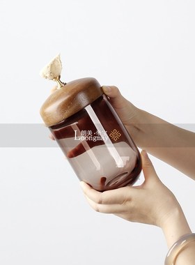 现代轻奢咖色玻璃器皿收r纳罐样板房客厅茶几床头柜装饰罐软装摆