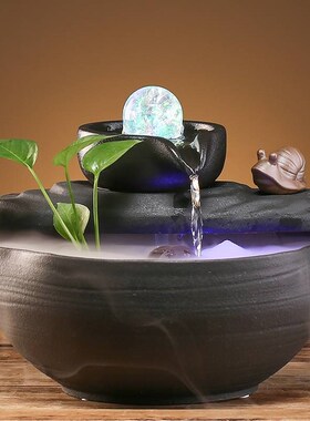 陶瓷流水鱼缸招财风n水轮摆件家居办公室桌面装饰品开业乔迁礼品