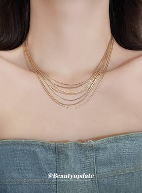 真金电镀金属多层项链欧美个性冷淡风锁骨链小众简约百搭颈链