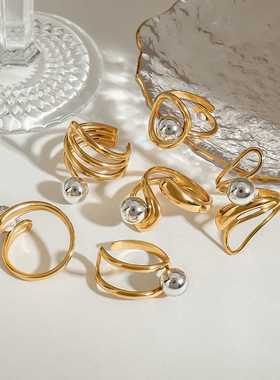 万兴欧美不锈钢金属球戒指不掉色小众设计指环钛钢手饰品跨境ring