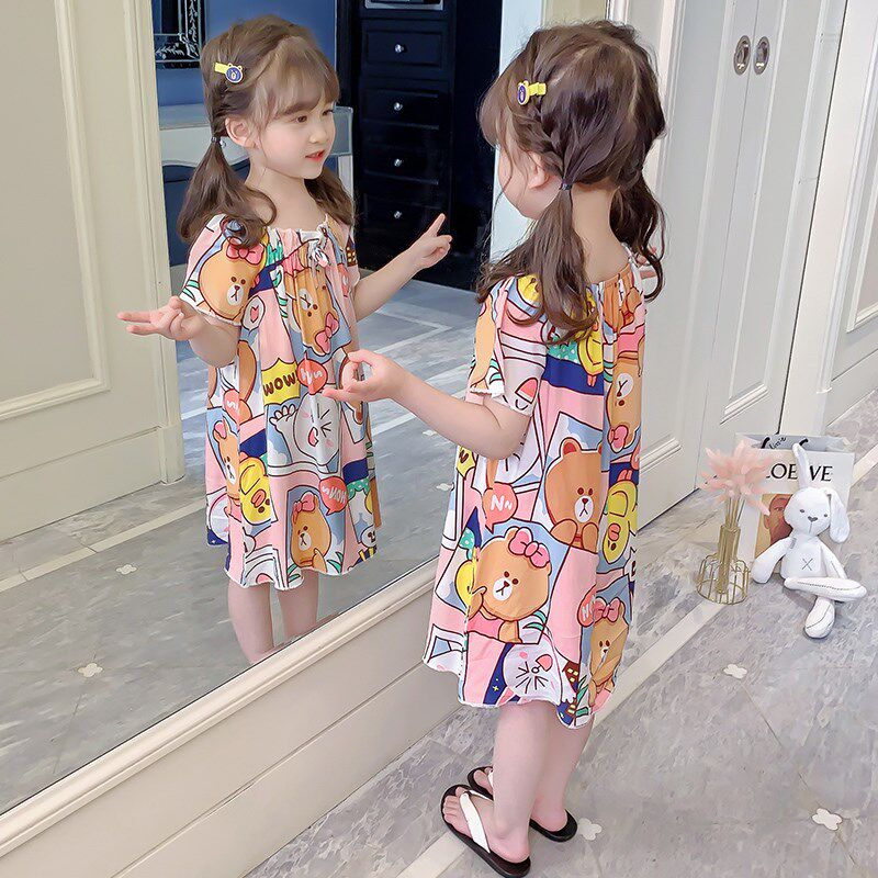 女童睡裙绵绸夏季棉绸短袖儿童薄款吊带宝宝小孩睡衣花棕熊家居服,淘宝优惠券,粉丝福利购,淘宝优惠卷