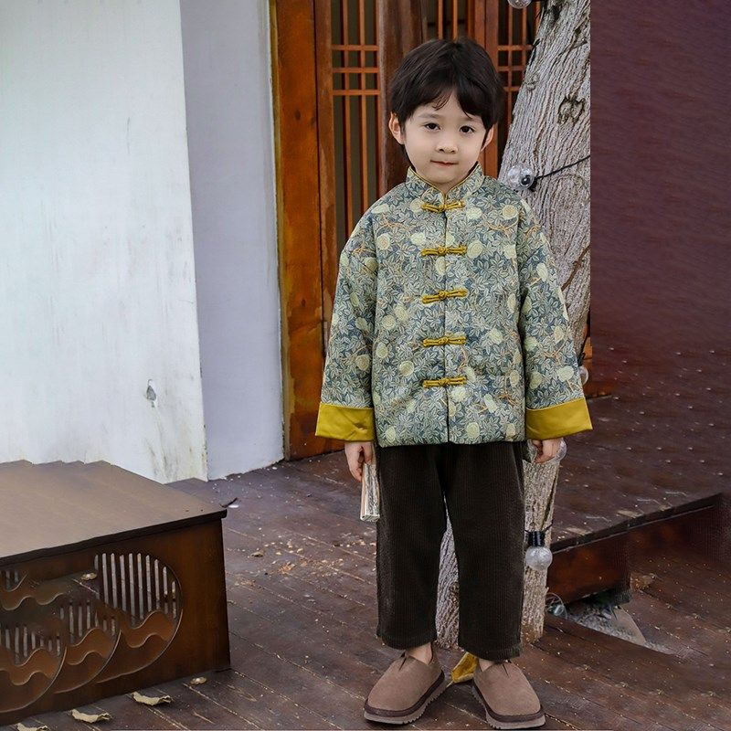男童拼色对襟秋冬棉服中国风男孩古风汉服儿童新中式唐装拜年服潮,淘宝优惠券,粉丝福利购,淘宝优惠卷
