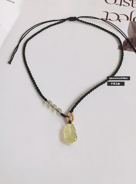 黄水晶貔貅项链女款锁骨链2023新款爆款招财情侣水晶黑编绳吊坠男