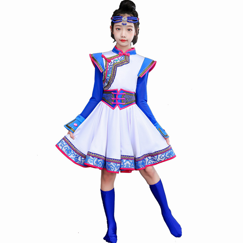 新款儿童蒙古族演出服少数民族服装女童筷子舞长裙袍台表演套舞蹈,淘宝优惠券,粉丝福利购,淘宝优惠卷