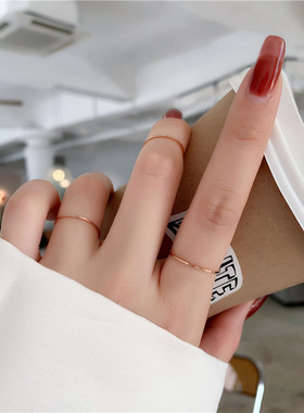 巨细!大码戒指女胖MM网红简约叠戴胖人粗手食指指环关节戒细尾戒