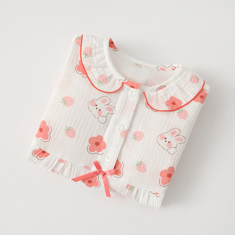 夏季薄款全棉纱布女童短袖睡裙可爱圆领睡衣纯棉绉纱女孩家居裙子,淘宝优惠券,粉丝福利购,淘宝优惠卷