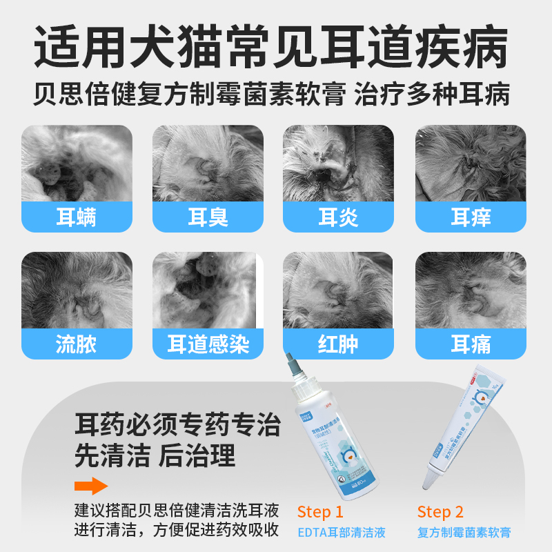 贝思倍健耳倍舒复方制霉菌素软膏猫咪中外耳炎犬耳螨药膏真菌细菌 - 图0
