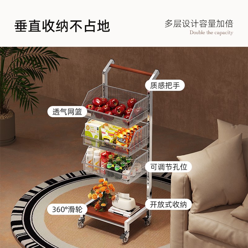 实木可移动边几零食小推车客厅茶几沙发边柜厨房多层蔬菜置物架子 - 图1