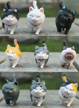 可爱小猫咪摆件公仔创意桌面装饰卡通铃铛猫玩偶网红猫房间装饰品