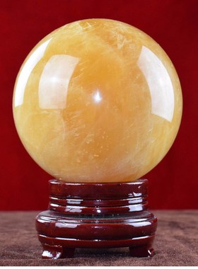 黄色水晶球厨房西北 招财家居摆件办公室客厅O玄关博古架工艺礼品