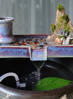 陶瓷流水板鱼缸流水瀑布循环水系统大水缸造景假山喷泉摆件配件